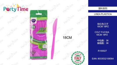 R100027 COLTELLI  RIUTILIZZABILI 18 PZ FUCSIA