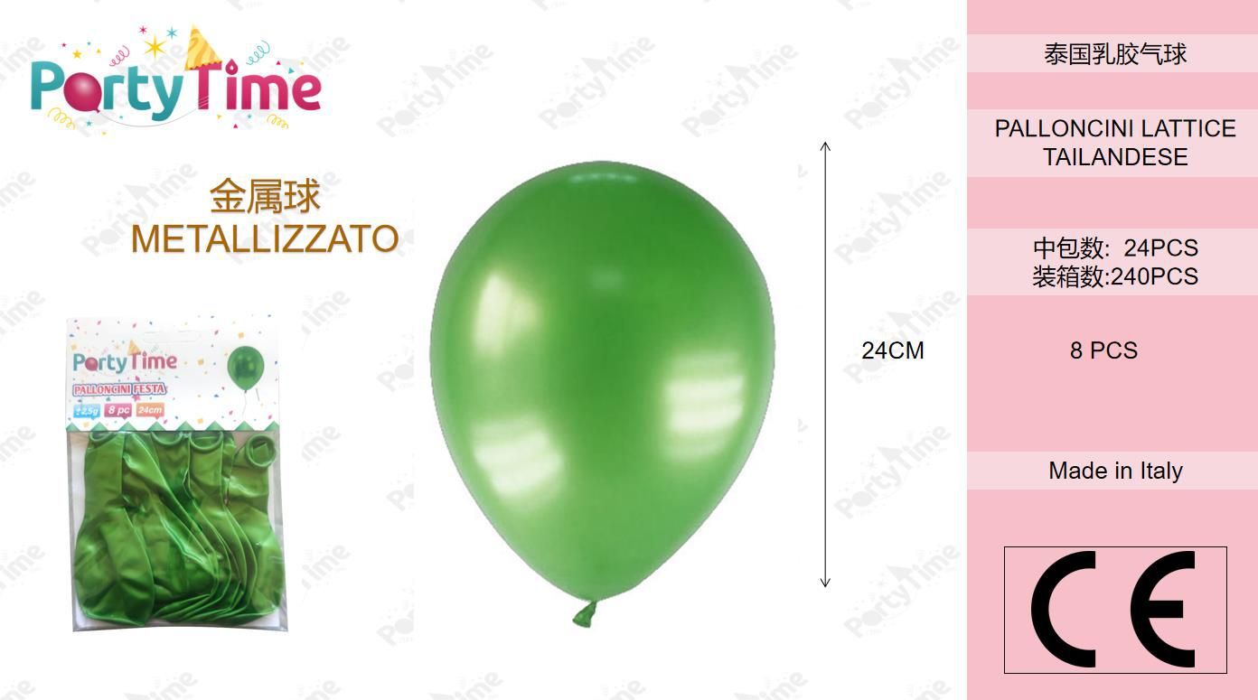 *Palloncino Metallizzato 9" Verde 8pz.