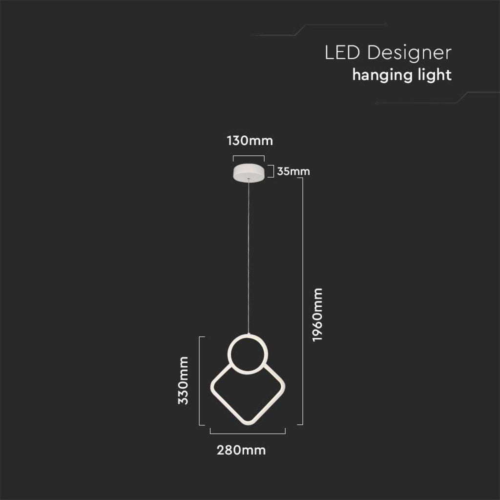 V-TAC Lampadario LED a Sospensione 12W dal Design Moderno 28*180cm Colore Bianco 3000K