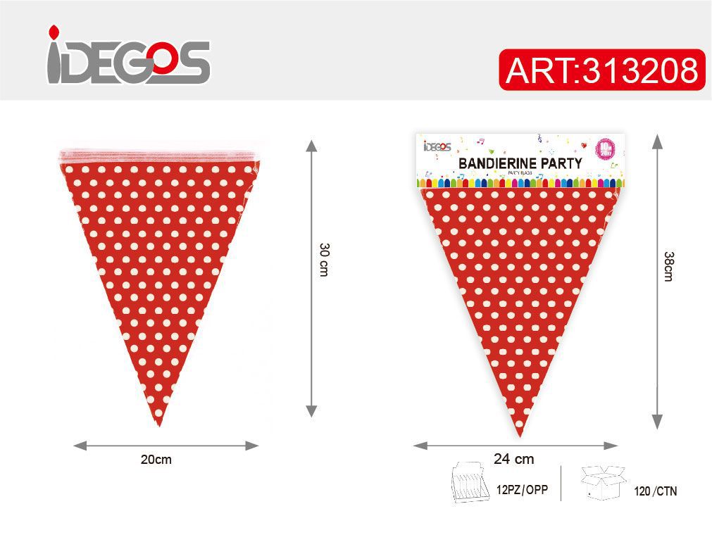 ACCESSORI FESTA BANDIERA CARTA CON PUNTINI 10M ROSSO A POIS