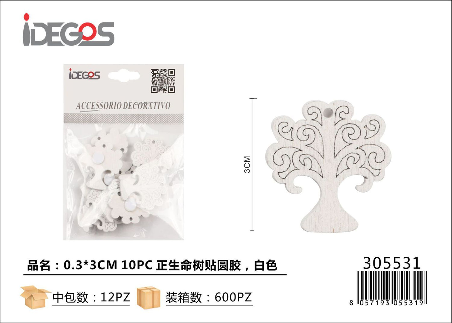 DECORA/LEGNO ALBERO DELLA VITA BIANCO CON ADESIVO 3CM 10PZ