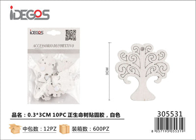 DECORA/LEGNO ALBERO DELLA VITA BIANCO CON ADESIVO 3CM 10PZ