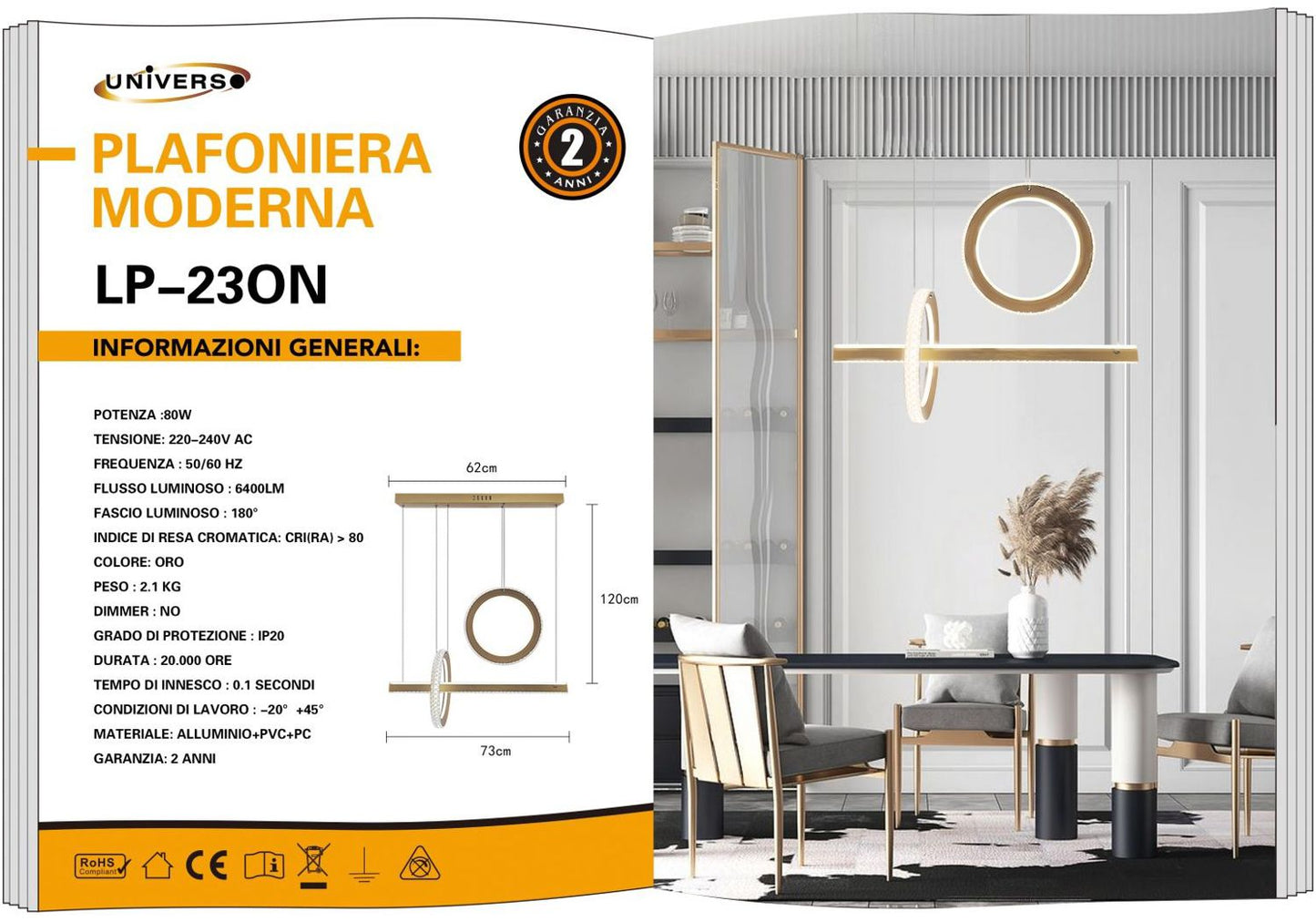 LAMPADARIO DA SOFFITTO ORO/80W/4000K