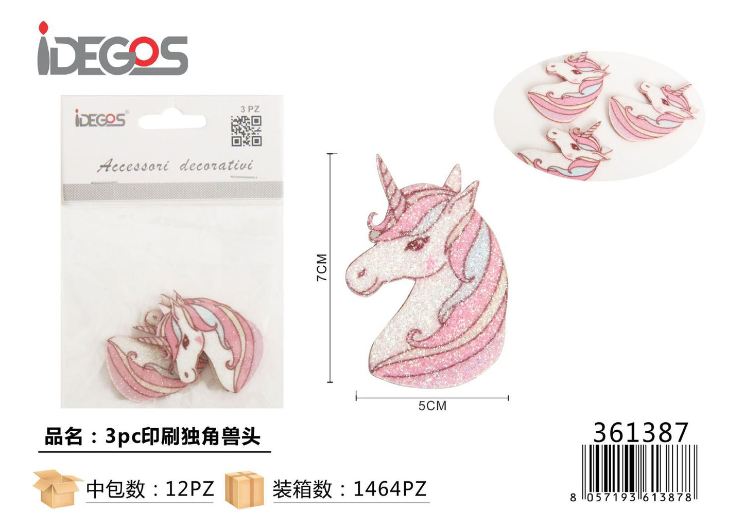 ACC/DECORATIVI A UNICORNO 3PZ