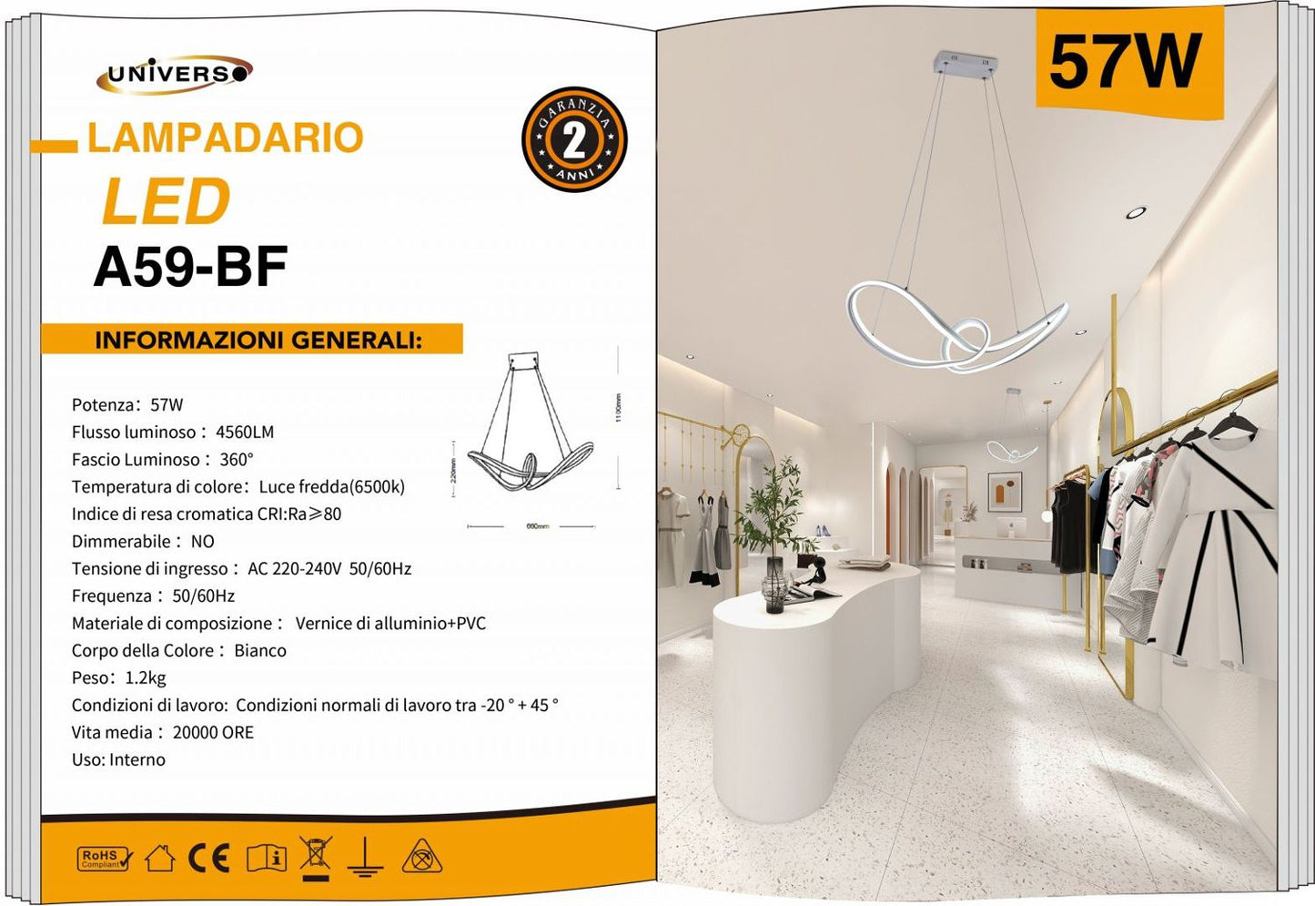 LAMPADARIO DA SOFFITTO/57W/6500K