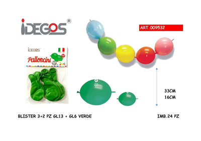 BLISTER DI PALLONCINI IN LATTICE A CODA 5 PZ VERDE