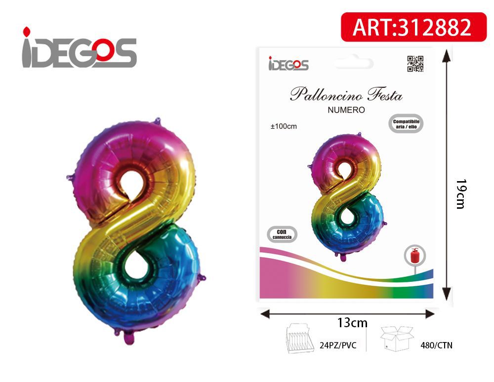 PALLONCINI NUMERO 8 ARCOBALENO SFUMATO