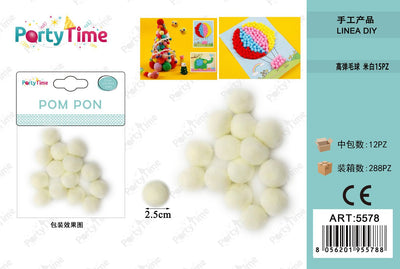 *POM PON 2.5CM 15PZ BIANCA