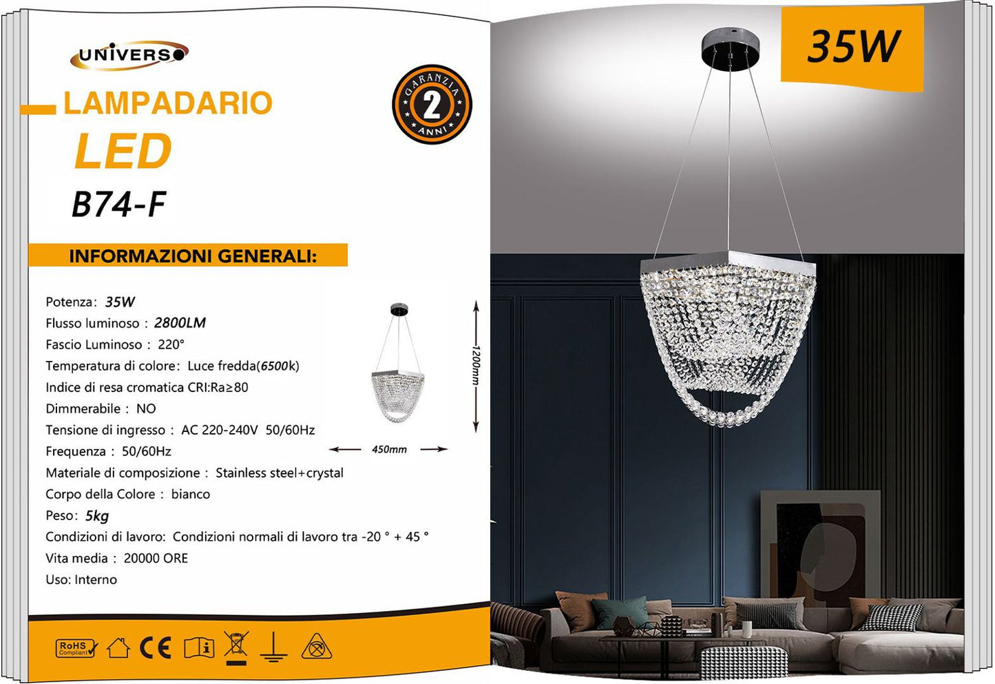 LAMPADARIO DA SOFFITTO/35W/6500K