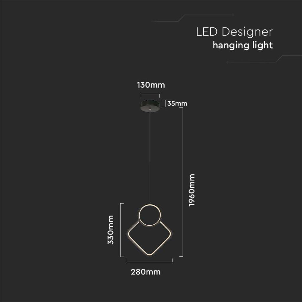 V-TAC Lampadario LED a Sospensione 12W dal Design Moderno 28*180cm Colore Nero 3000K