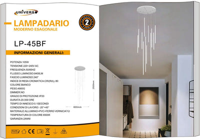 LAMPADARIO DA SOFFITTO/105W/6500K/BIANCO