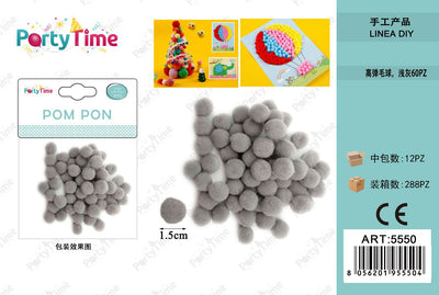 *POM PON 1.5CM 60PZ GRIOGIO CHIARO