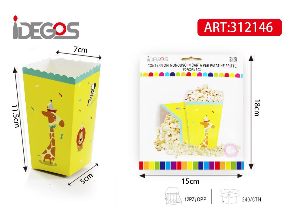 SCATOLE POPCORN CARTA FORESTA DEGLI ANIMALI