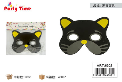 *MASCHERA PARTY GATTO NERO 6PCS