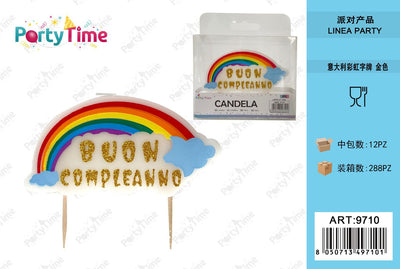 *candela a forma arcobaleno 'buon compleanno' oro