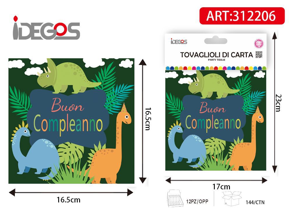 TOVAGLIOLI DI CARTA CON DINOSAURO