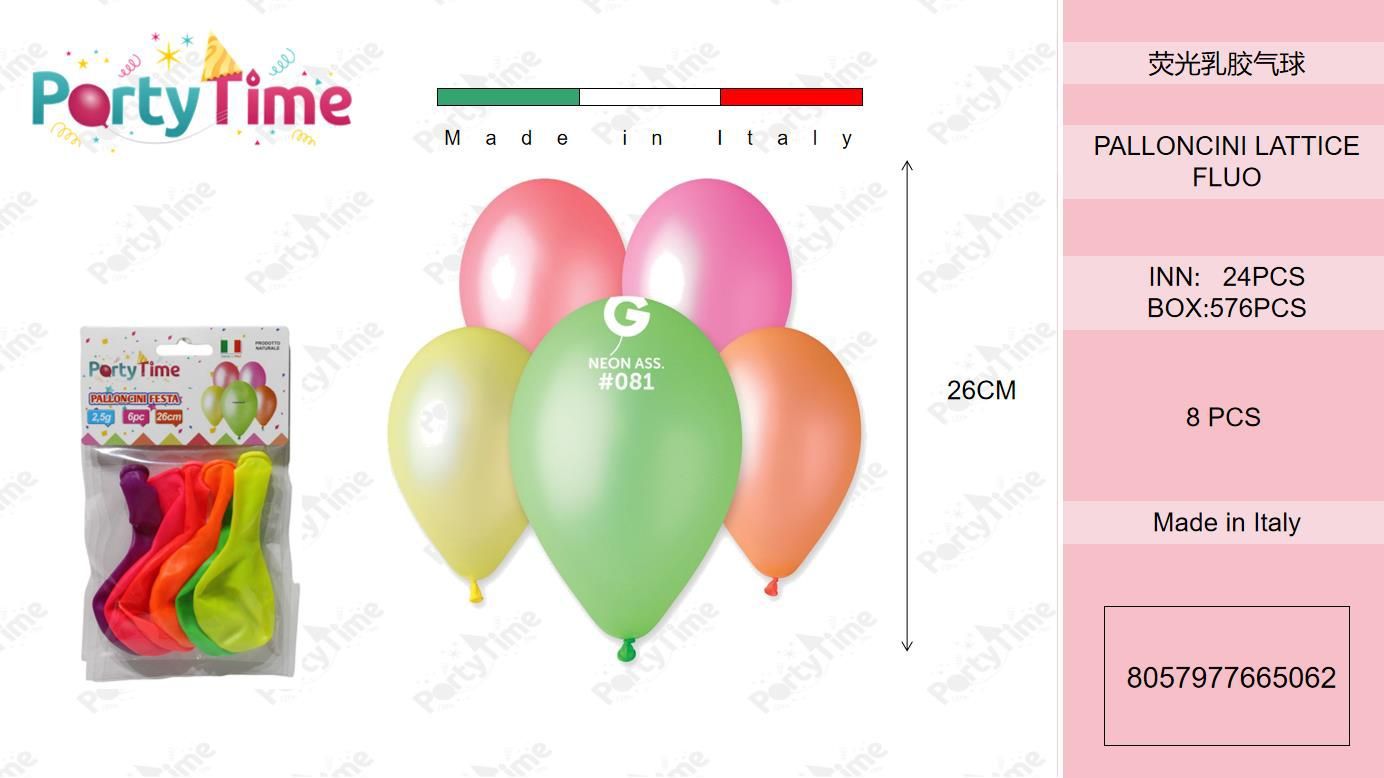 *palloncini gomma fluo 6pz assortiti