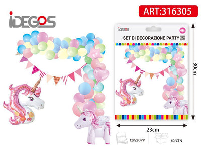 SET DI PALLONCINI CON ACCESSORI UNICORNO COLORATI