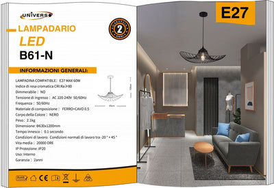 LAMPADARIO DA SOFFITTO/1XE27/NERO