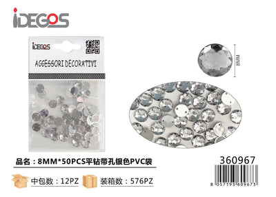 ACC/DECORAZIONE DI STRASS AREGENTO 8MM 50PZ