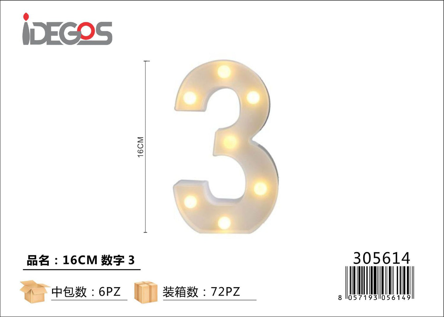 NUMERO DI LUCE LED 3 16CM