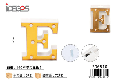 LETTERE CON LUCI LED E 16CM ORO