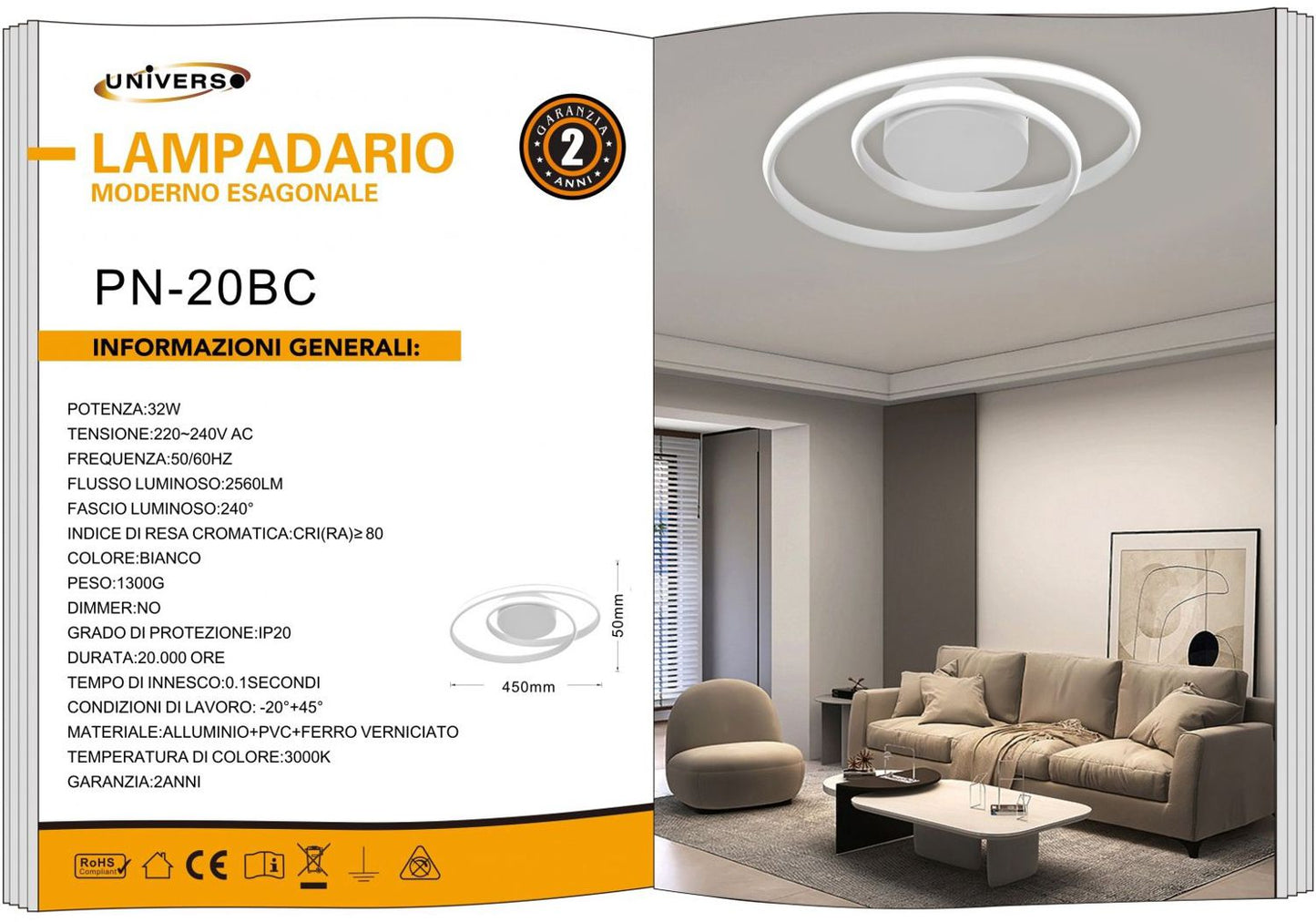 LAMPADARIO DA SOFFITTO/32W/3000K