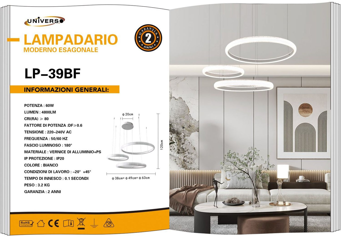 LAMPADARIO DA SOFFITTO /60W/6500K