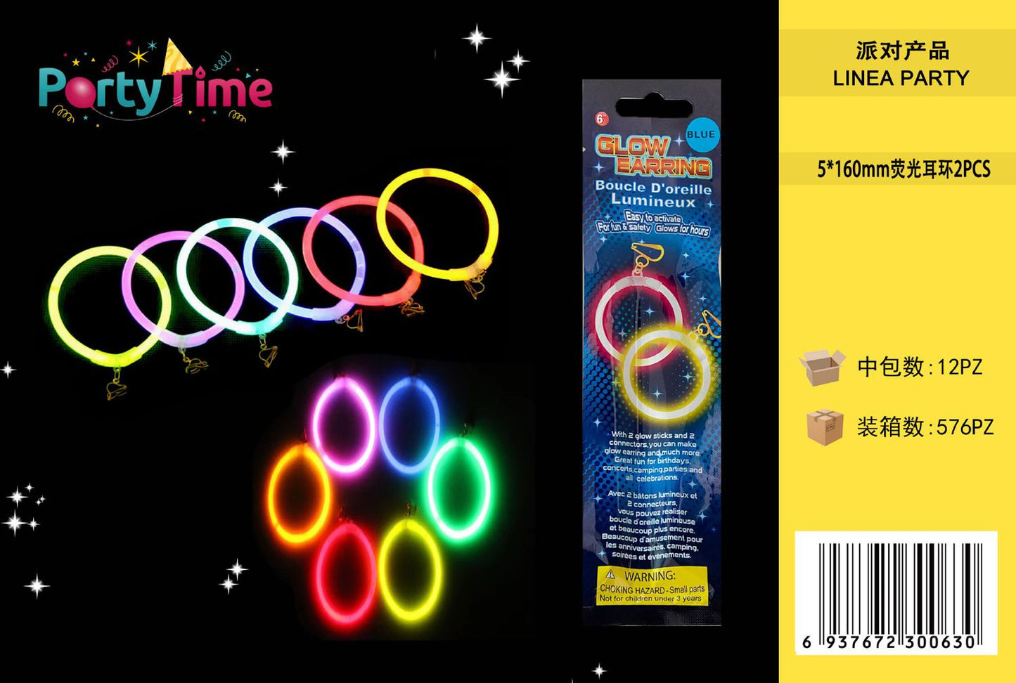 *ORECCHINI FLUORESCENTE 5*160mm 2PZ