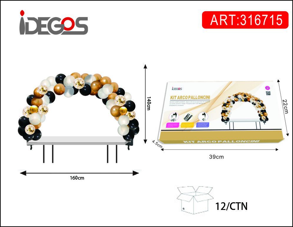 KIT ARCO PALLONCINI MISTI ORO NERO ARGENTO