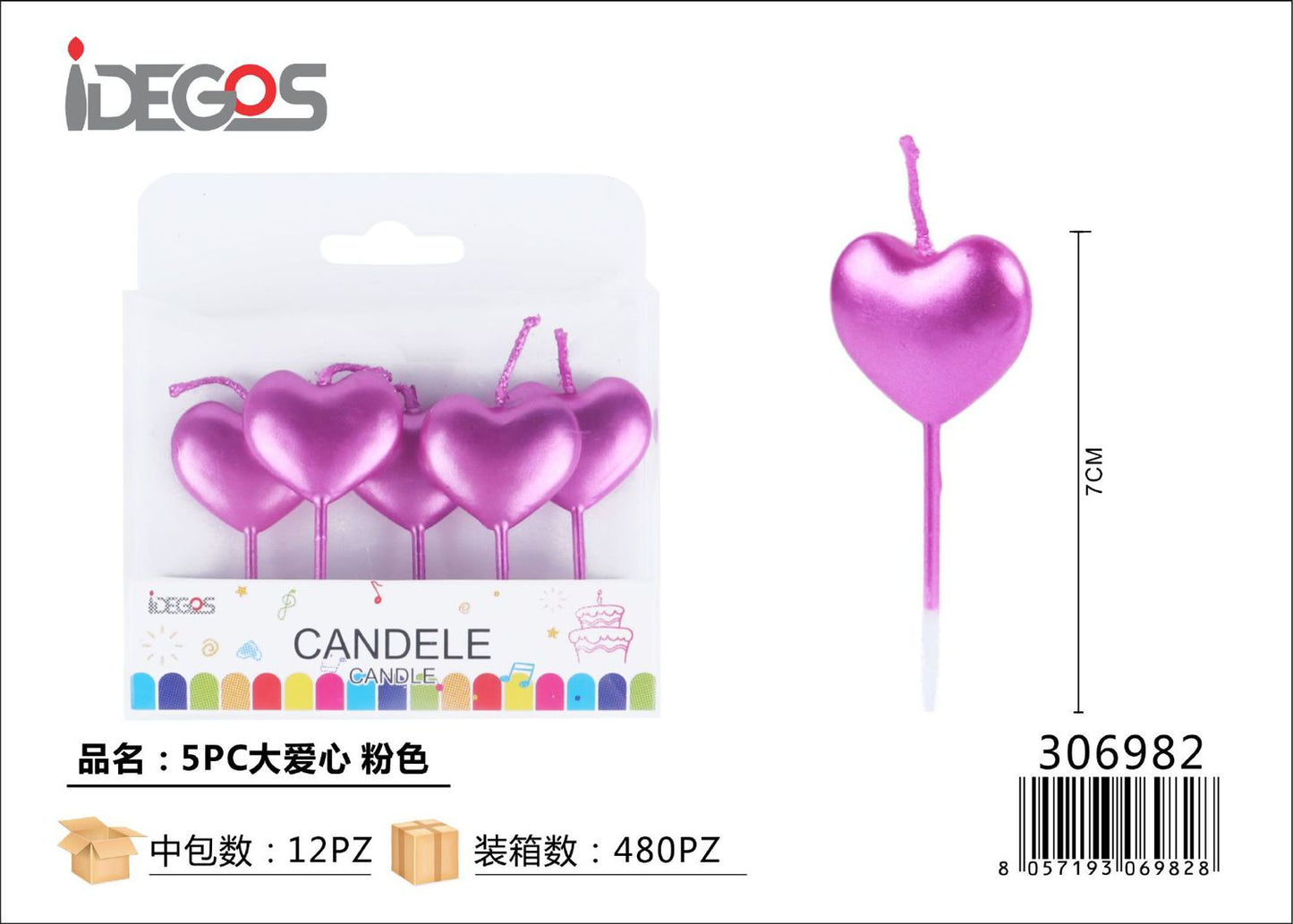 CANDELE A CUORE ROSA 5PZ