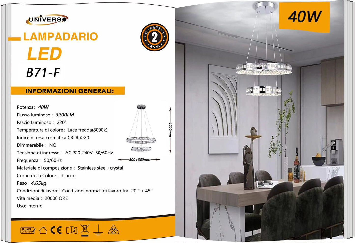 LAMPADARIO DA SOFFITTO/40W/8000K