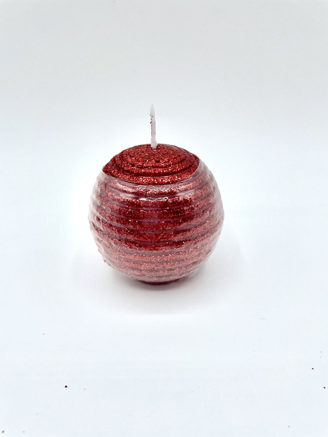 CANDELA SFERA MM.60 RIGATA ROSSA GLITTER