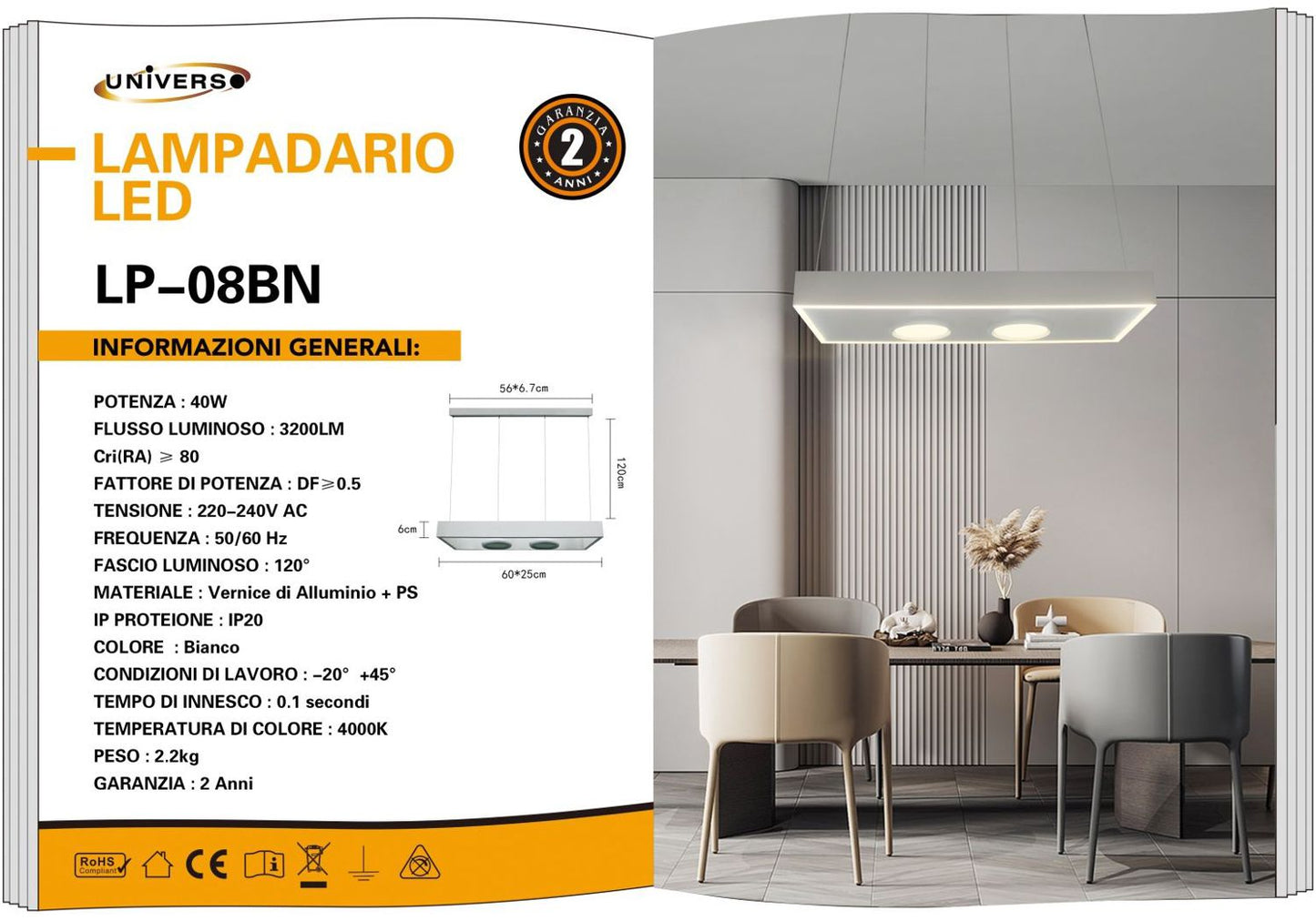 LAMPADARIO DA SOFFITTO/40W/4000K