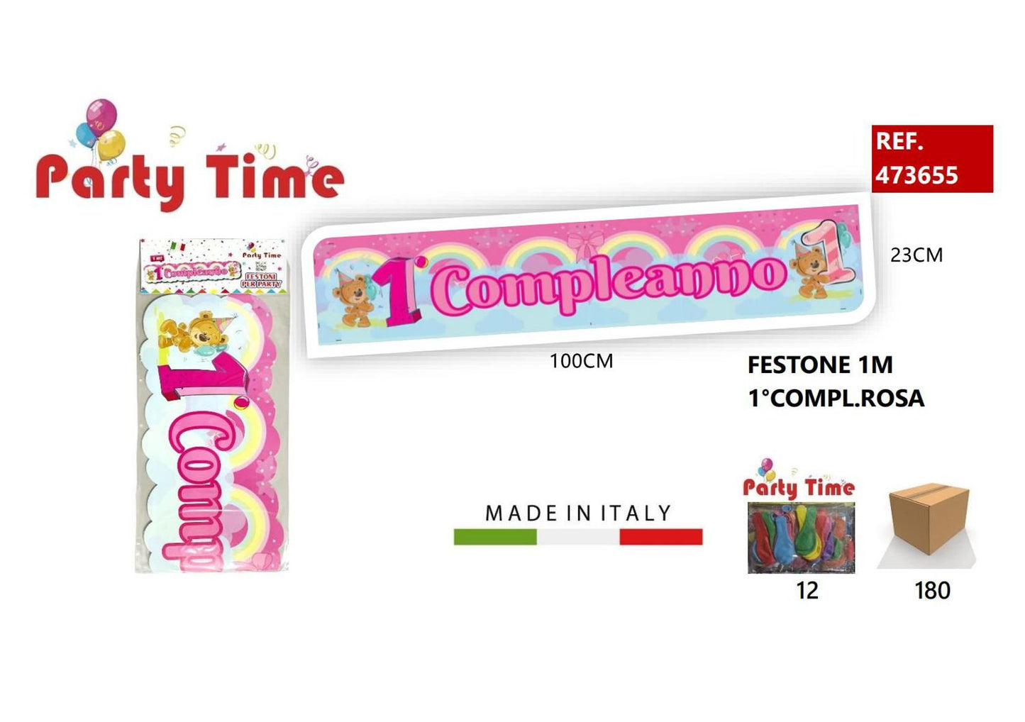 *FESTONE STRISCIONE 1 COMPLEANNO ROSA