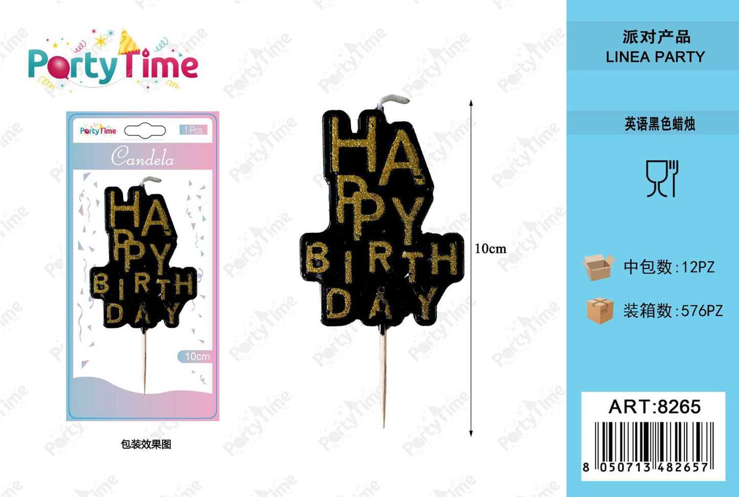 *10cm candela happy birthday colore nero 1pcs