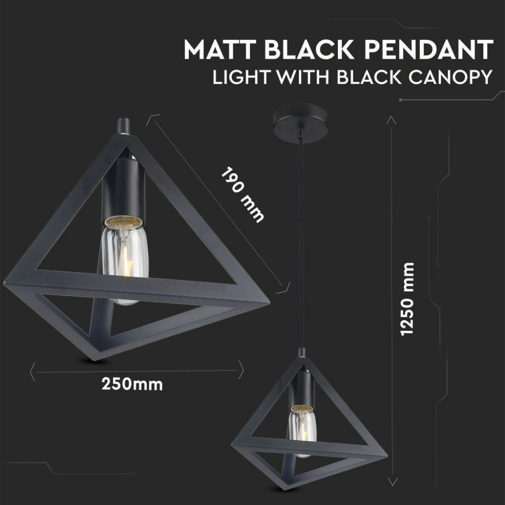 V-TAC Lampadario LED a Piramide in Metallo con Portalampada E27 (Max 60W) Colore Nero Opaco