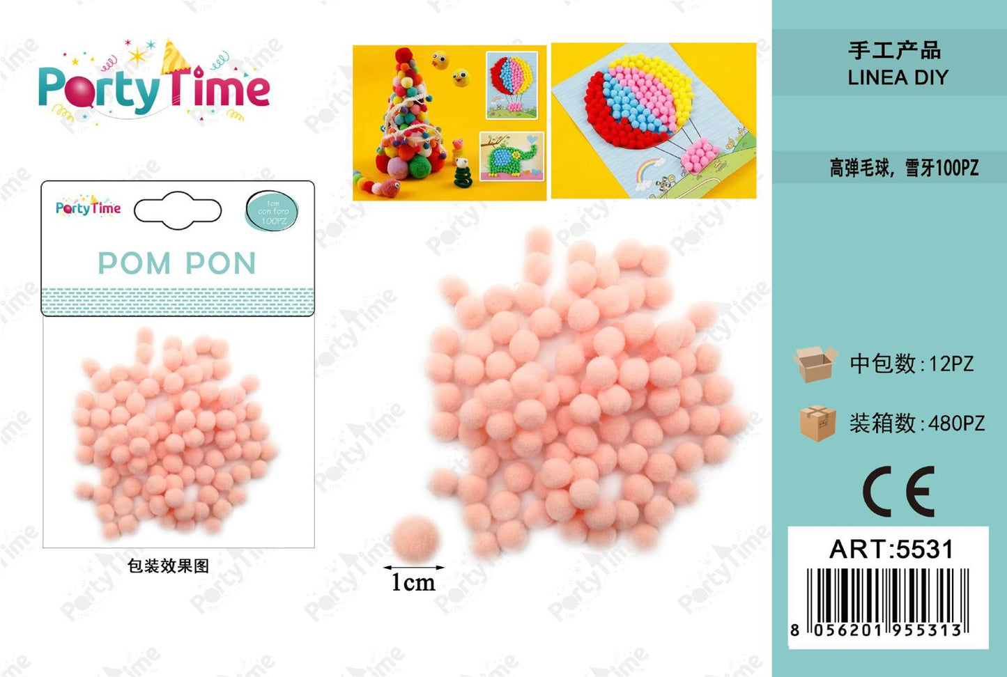 *POM PON 1CM 100PZ rosa