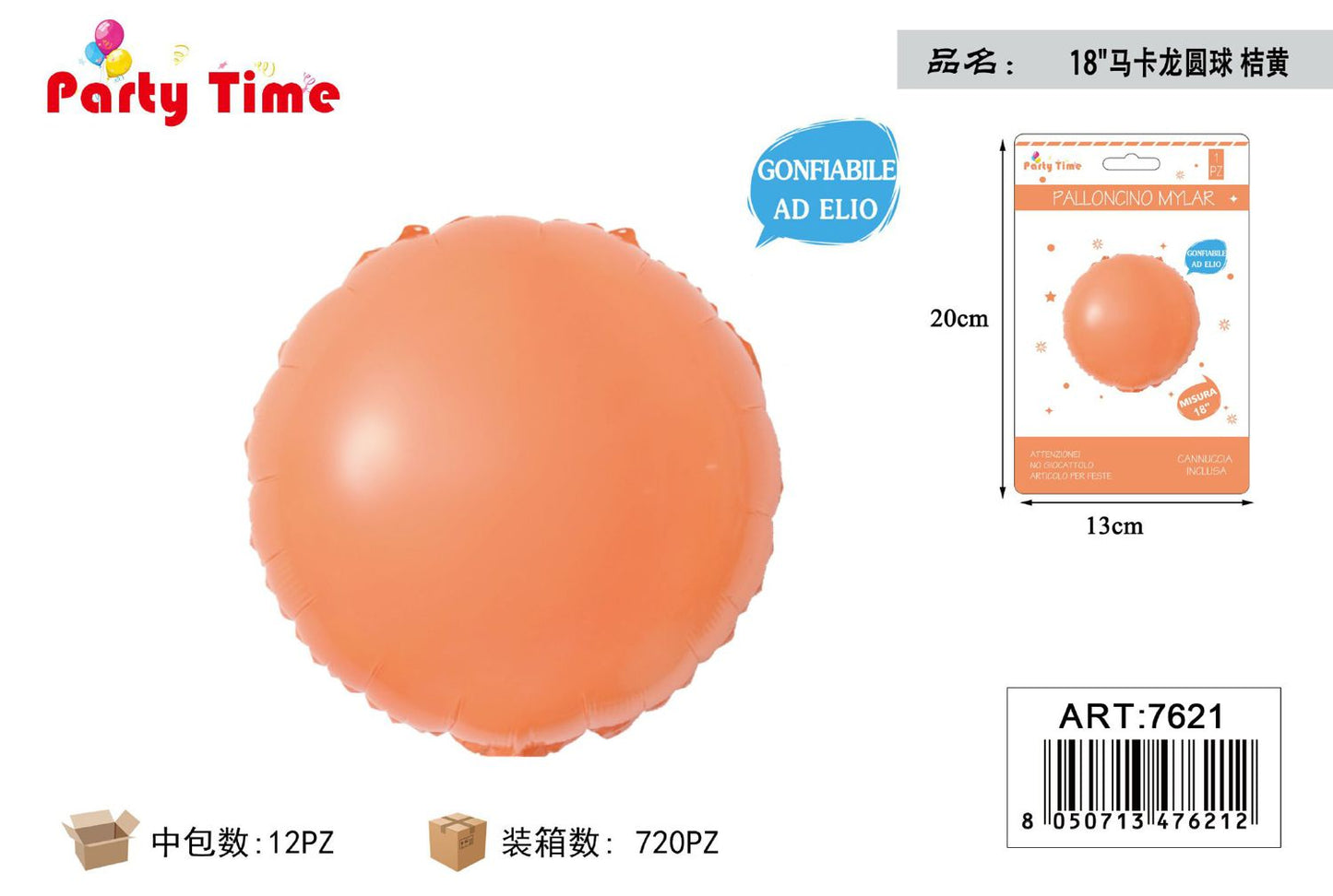 *18"PALLONCINO PER FESTA ARANCIO