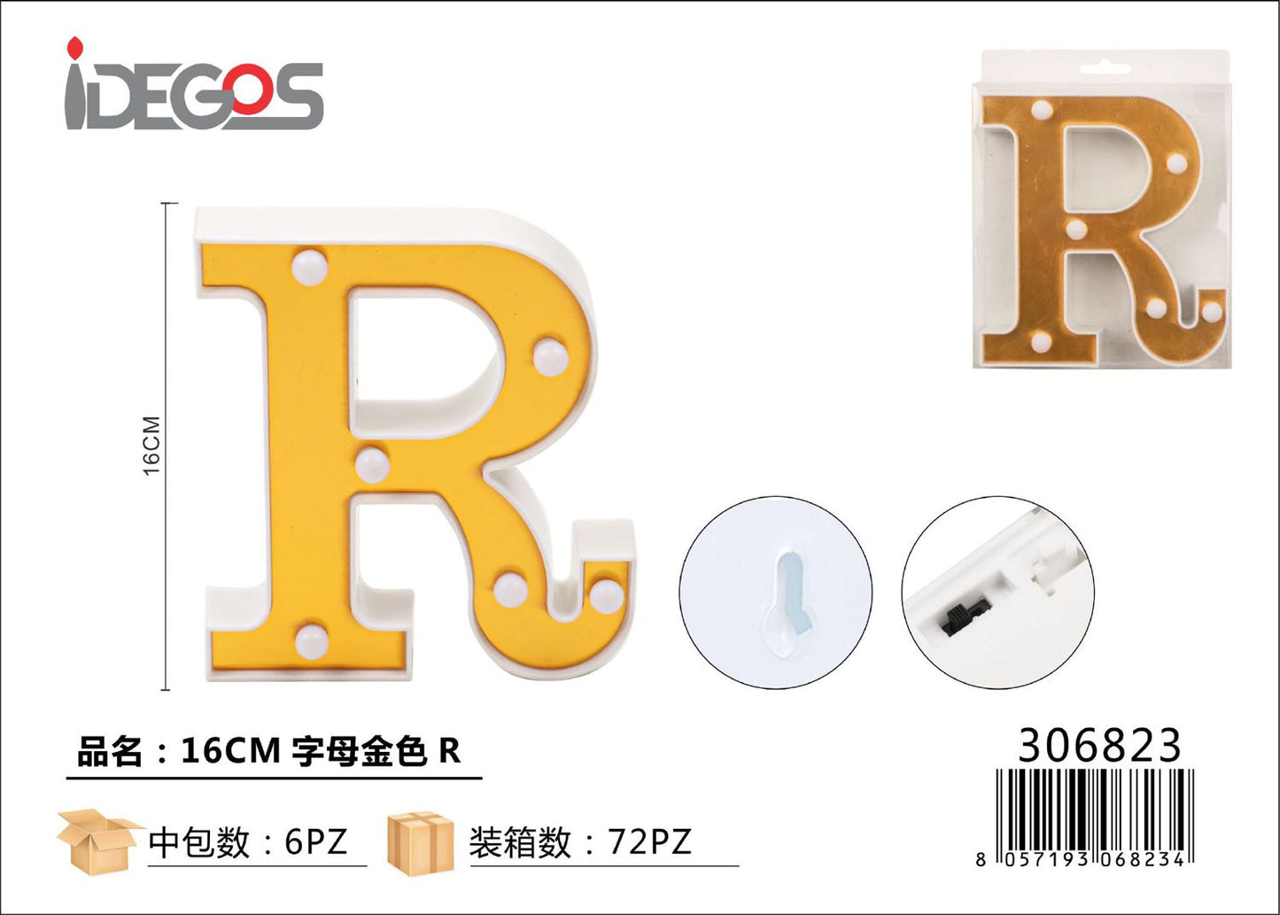 LETTERE CON LUCI LED R 16CM ORO