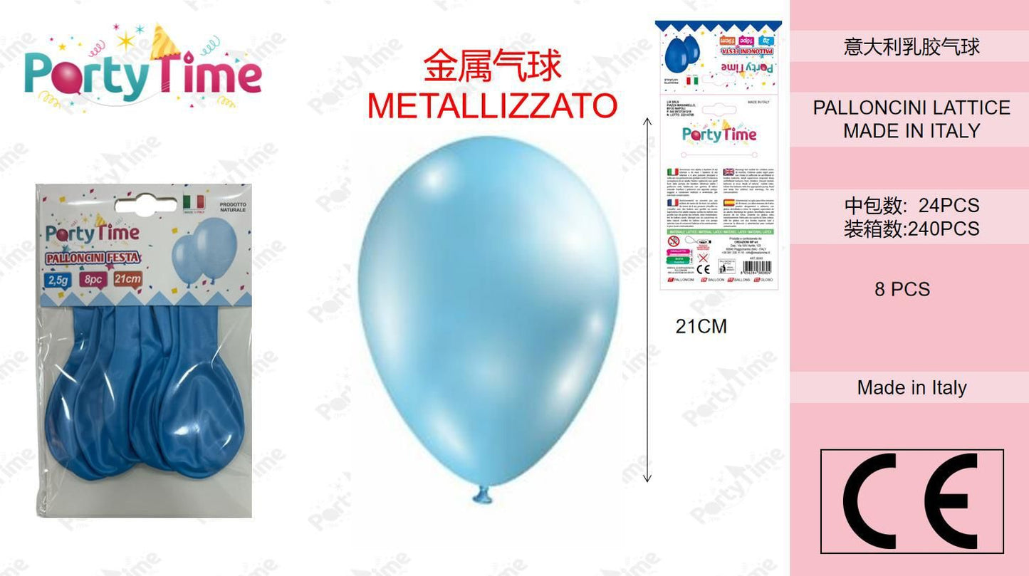 *BUSTA PALLONCINI GOMMA AM80 METALLIZZATO CELESTE 8 PZ