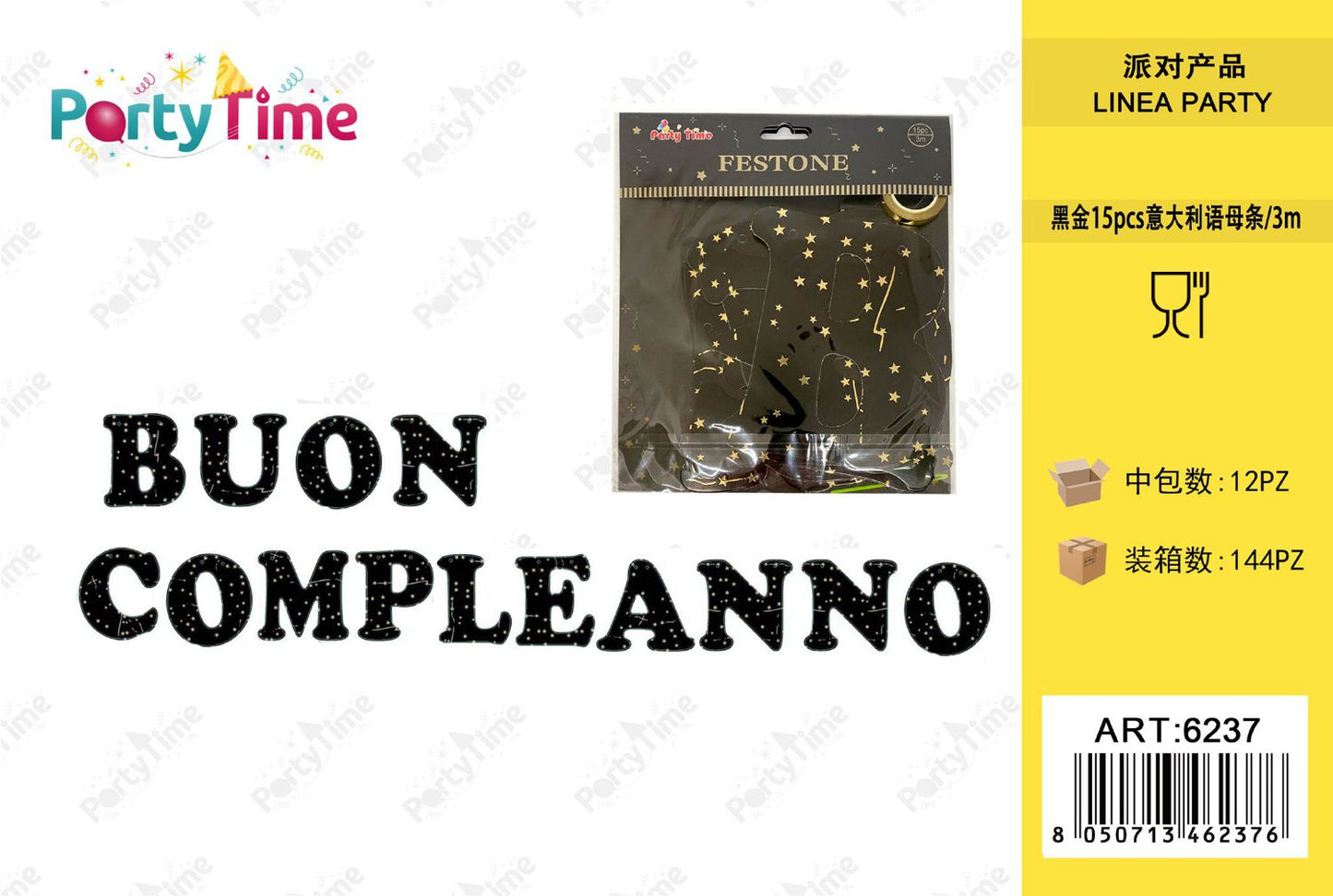 *festone 'buon compleanno' nero oro 3m