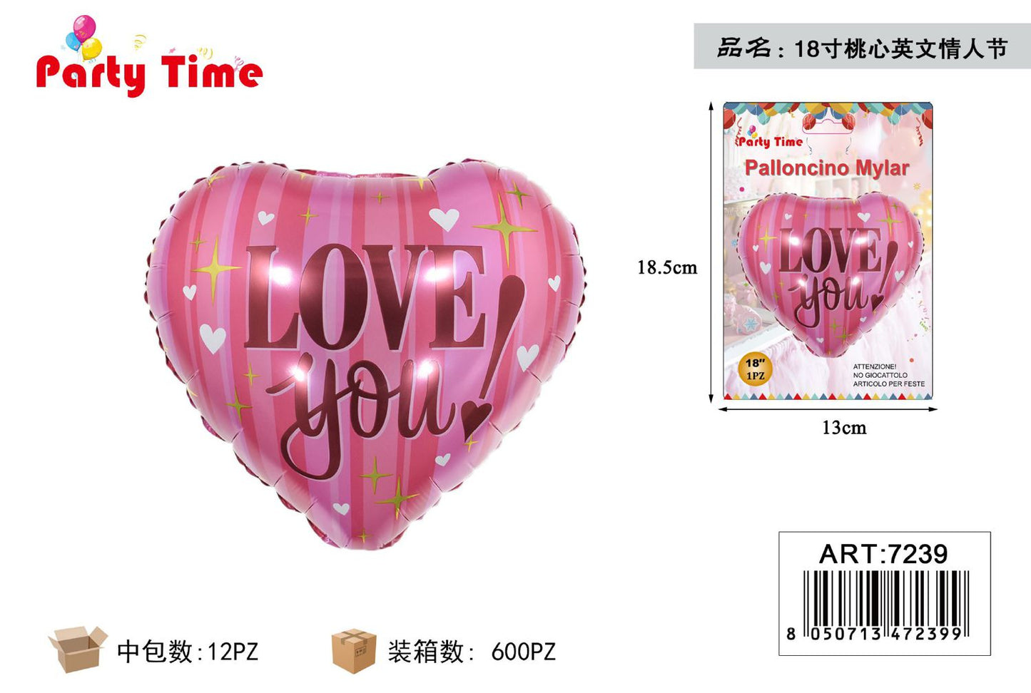 *18"PALLONCINO MYLAR I LOVE YOU 1PZ