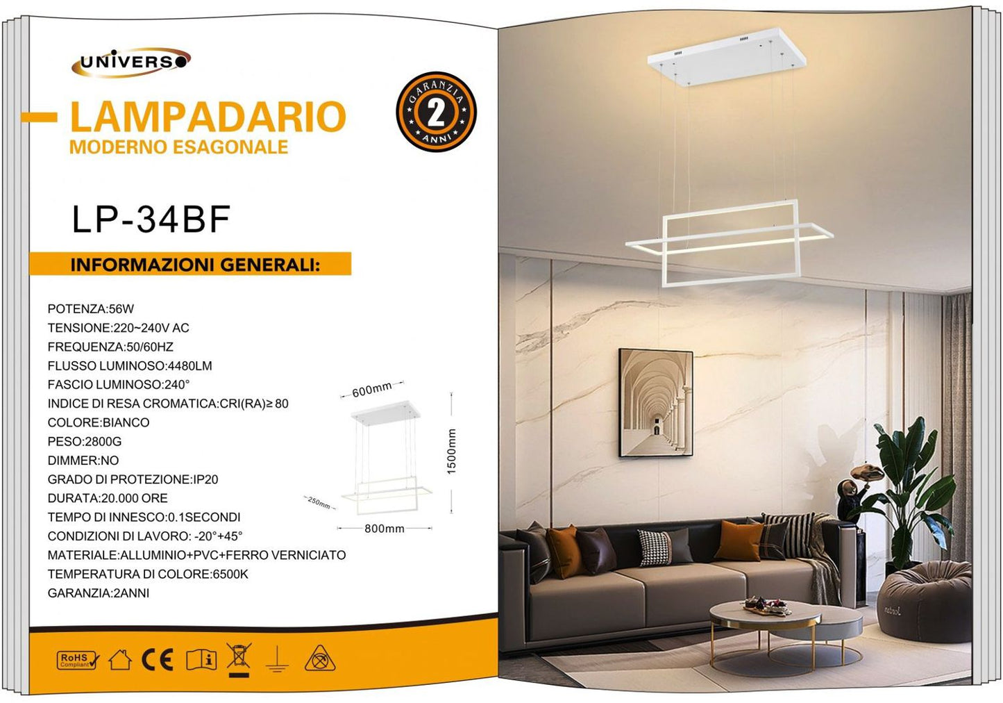 LAMPADARIO DA SOFFITTO/56W/6500K