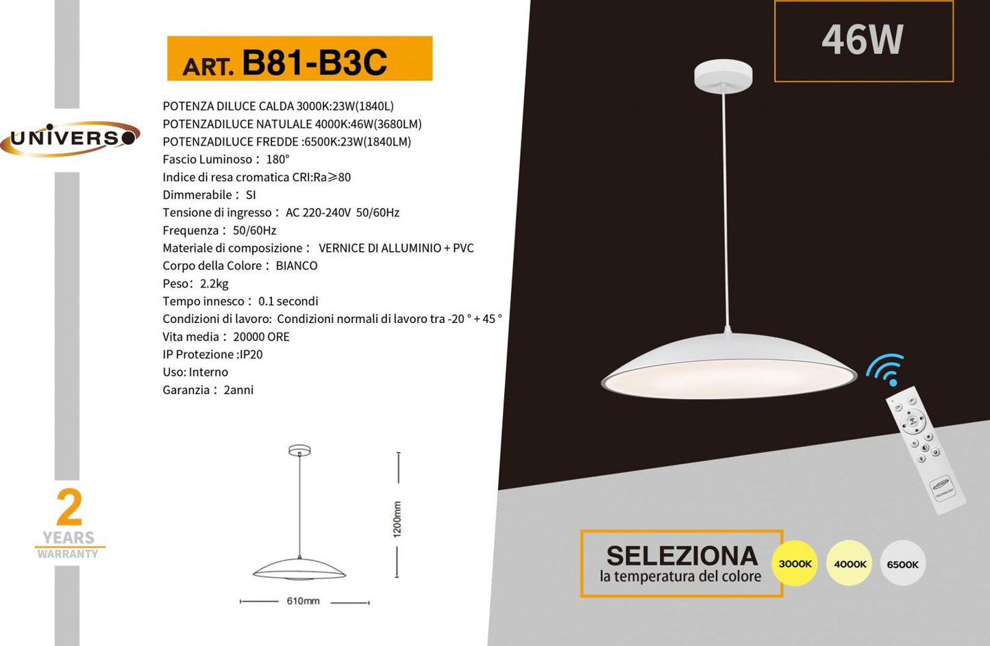 LAMPADARIO DA SOFFITTO/3000K-6500K