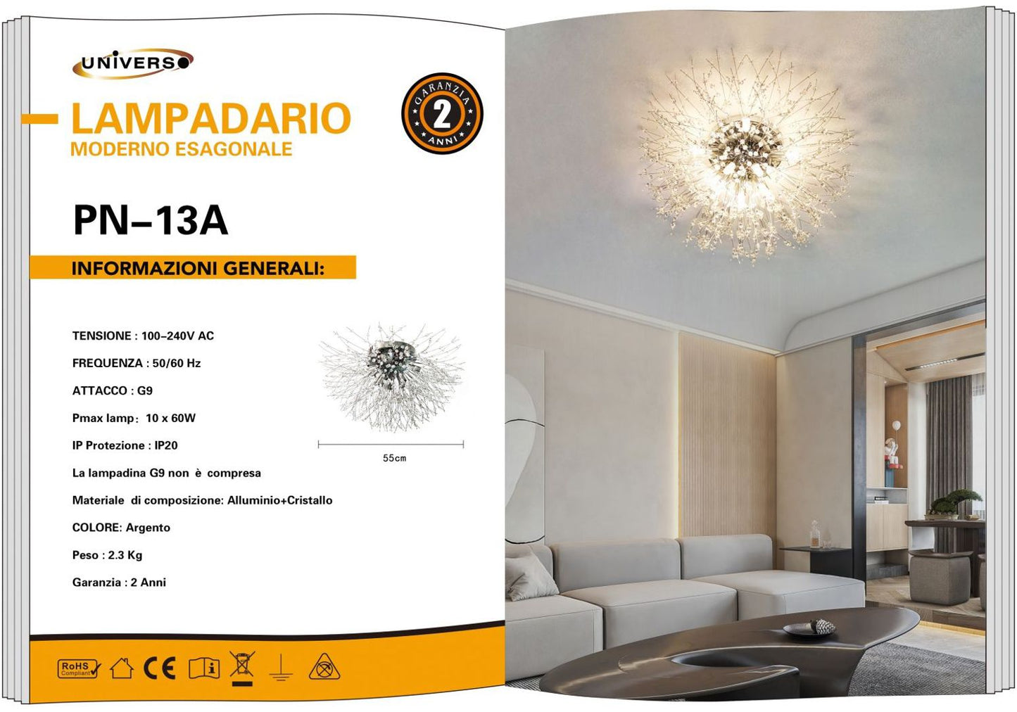 LAMPADARIO DA SOFFITTO/ARGENTO/9XG9DT