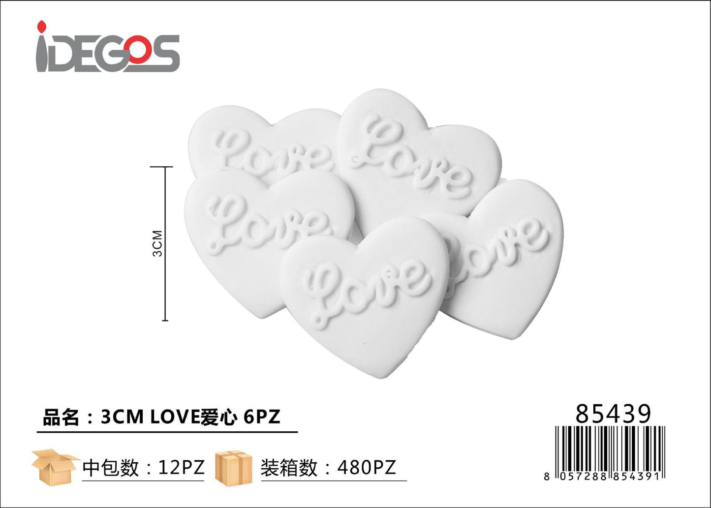 DECORAZIONE 3CM 6PZ LOVE CUORE