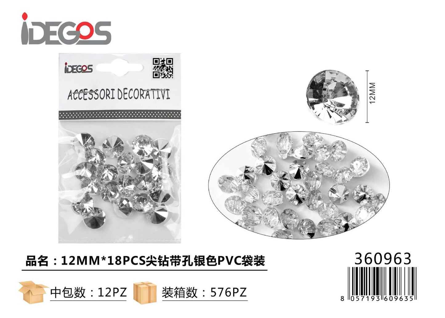 ACC/DECORAZIONE DI STRASS AREGENTO 12MM 18PZ