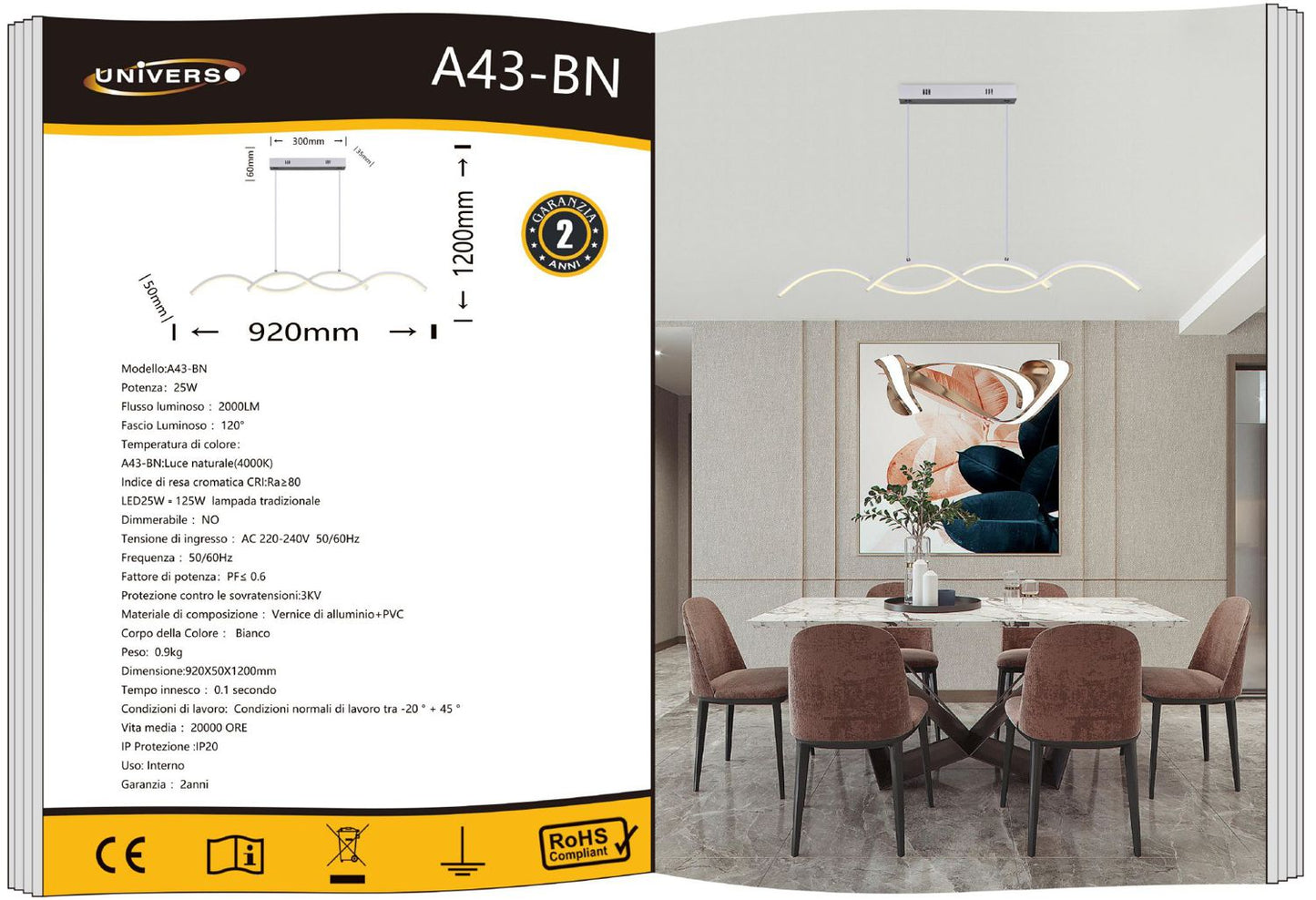 LAMPADARIO DA SOFFITTO/25W/4000K