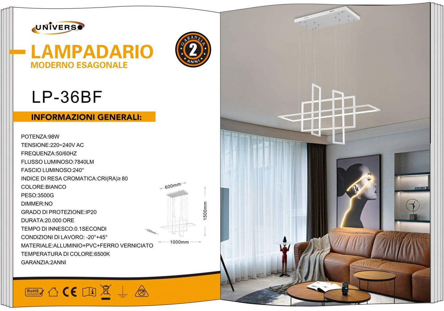 LAMPADARIO DA SOFFITTO/98W/6500K